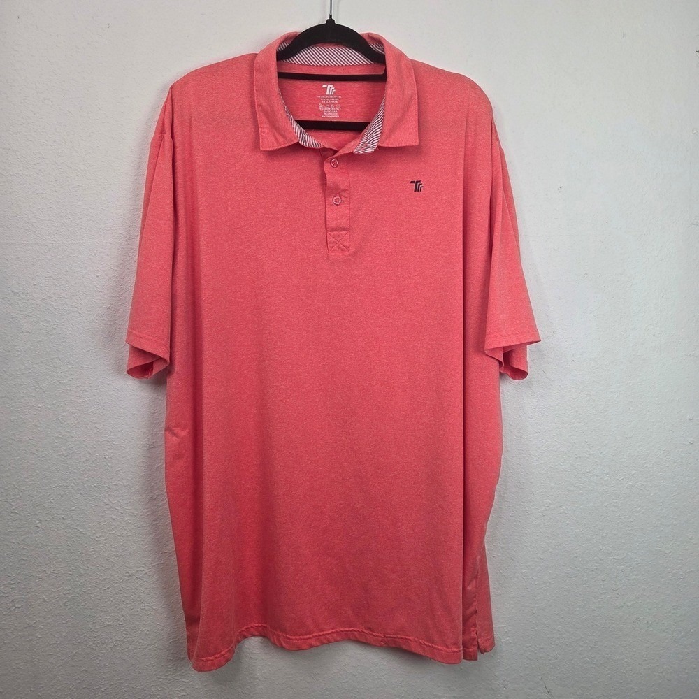 Taylor Byrd Polo Shirt‎ Men 2XL Coral Heathered Performance Golf Short Sleeve
